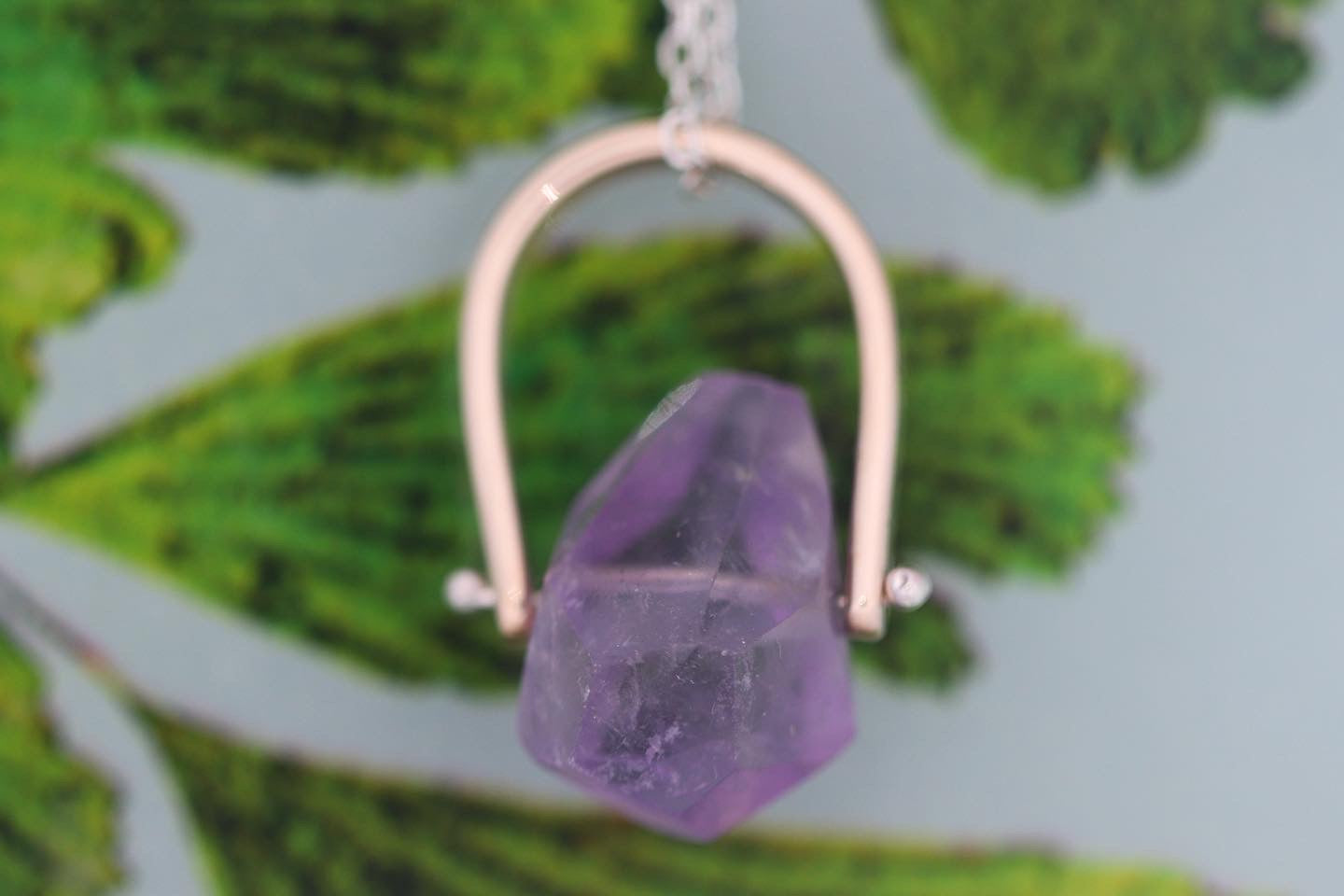 Brass and sterling silver starry night pinned amethyst necklace 12