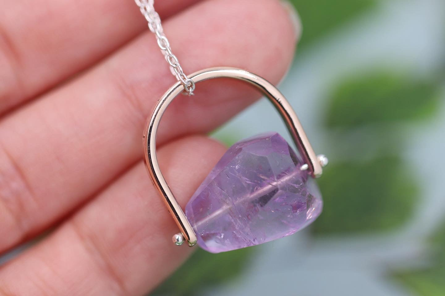 Brass and sterling silver starry night pinned amethyst necklace 14