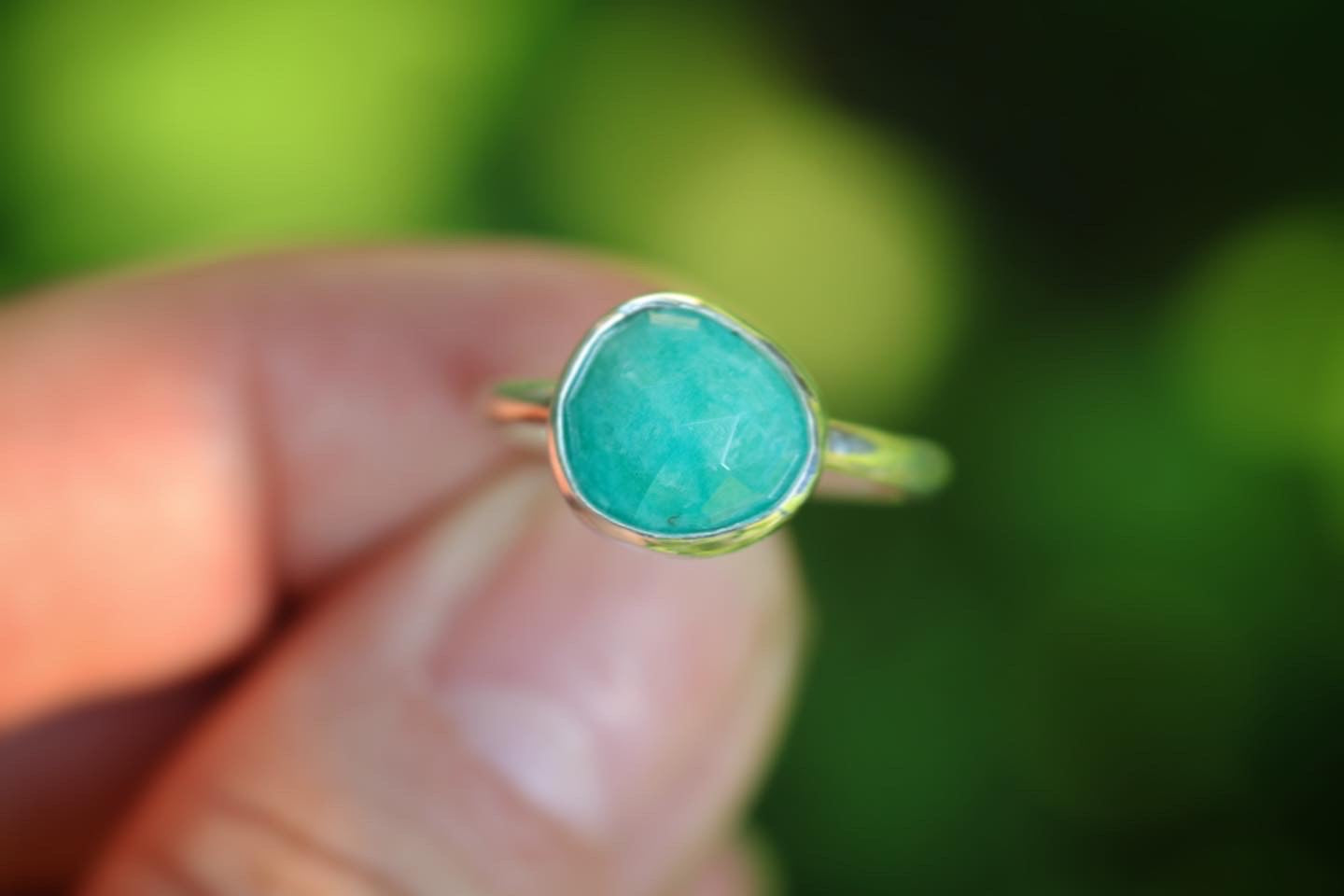 Sterling silver amazonite ring US 5.5
