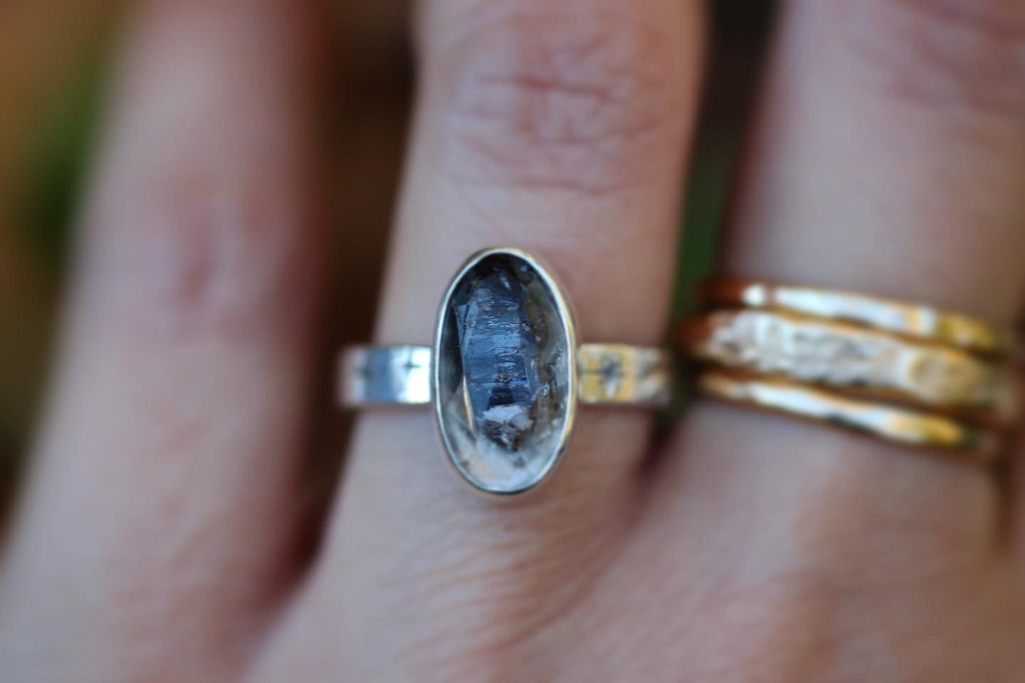 Sterling silver starry night herkimer diamond ring US 6.5