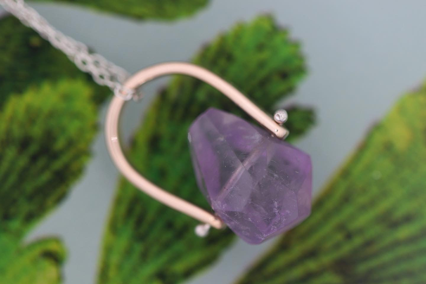Brass and sterling silver starry night pinned amethyst necklace 12