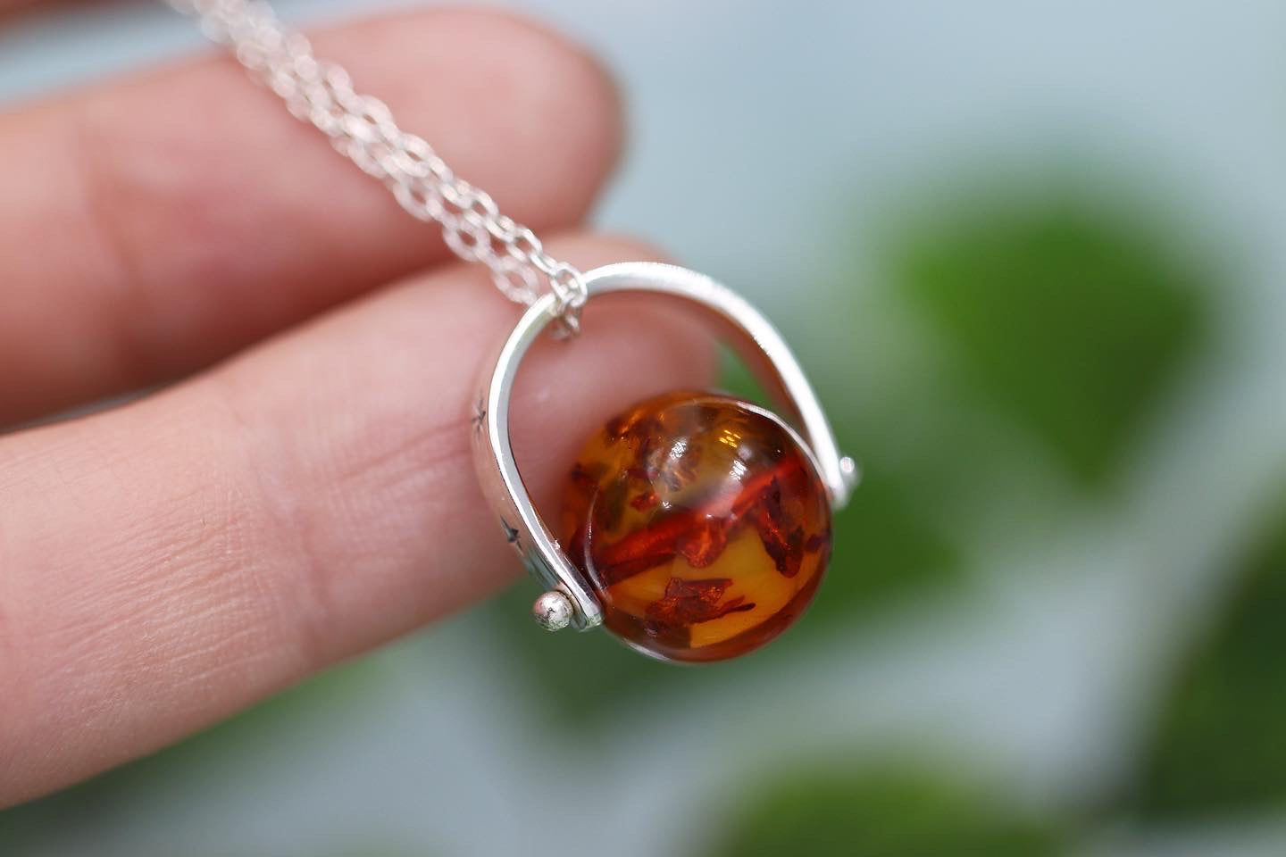 Sterling silver starry night pinned baltic amber necklace 4