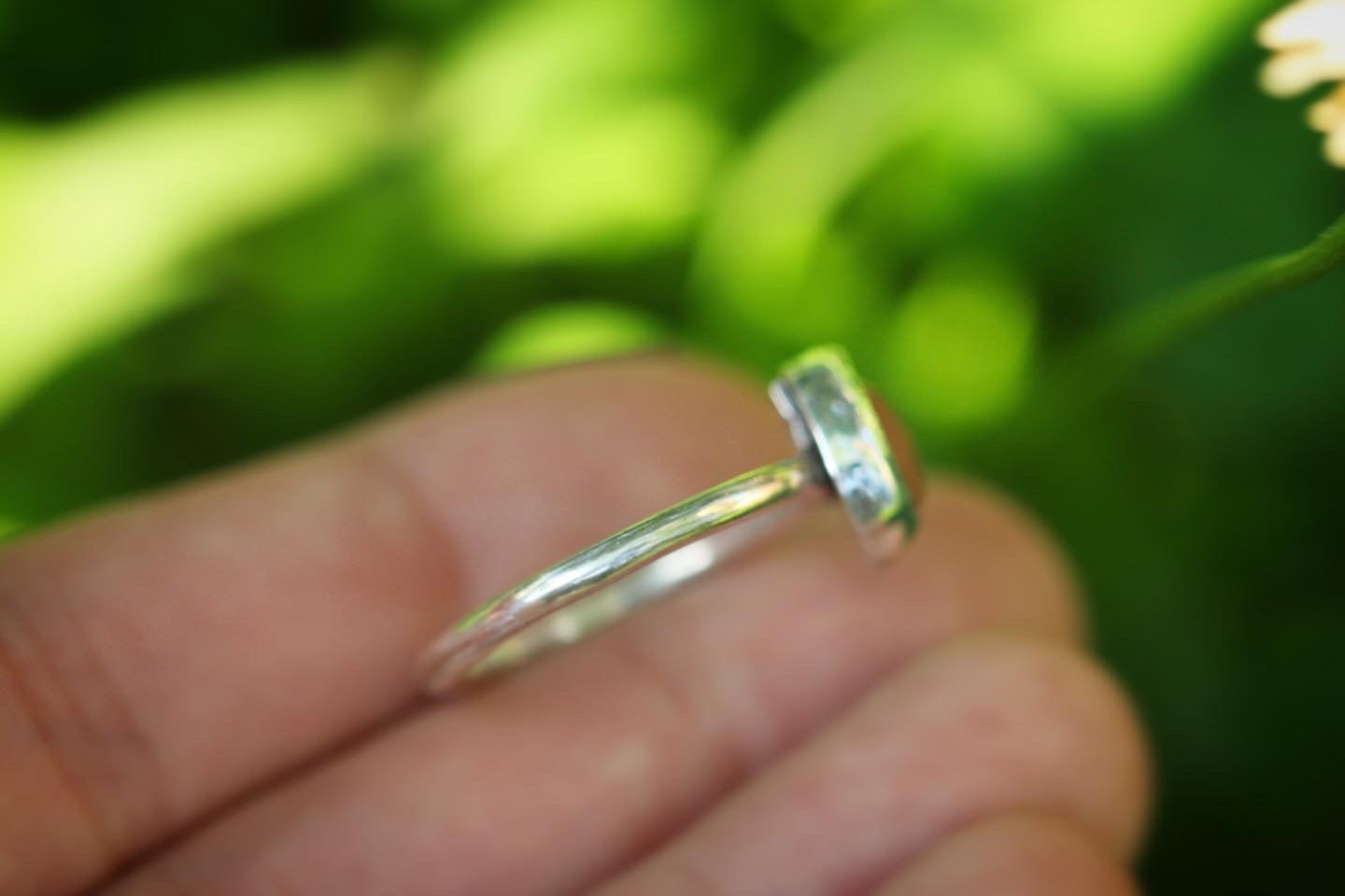 Sterling silver peach moonstone ring US 8