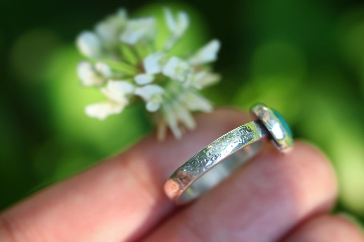 Sterling silver rose cut amazonite ring US 4.75