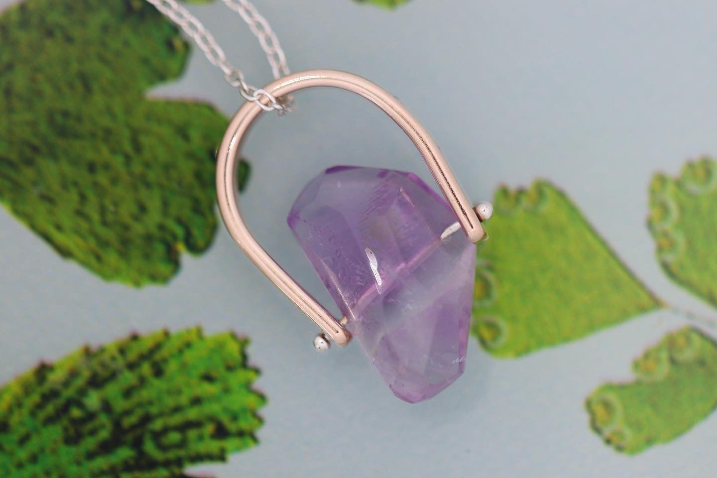 Brass and sterling silver starry night pinned amethyst necklace 10