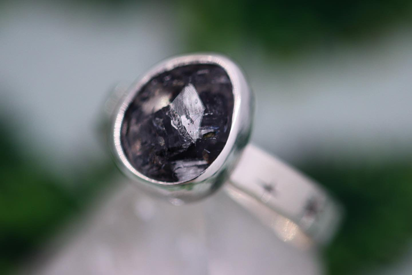 Sterling silver starry night herkimer diamond ring US 7.5