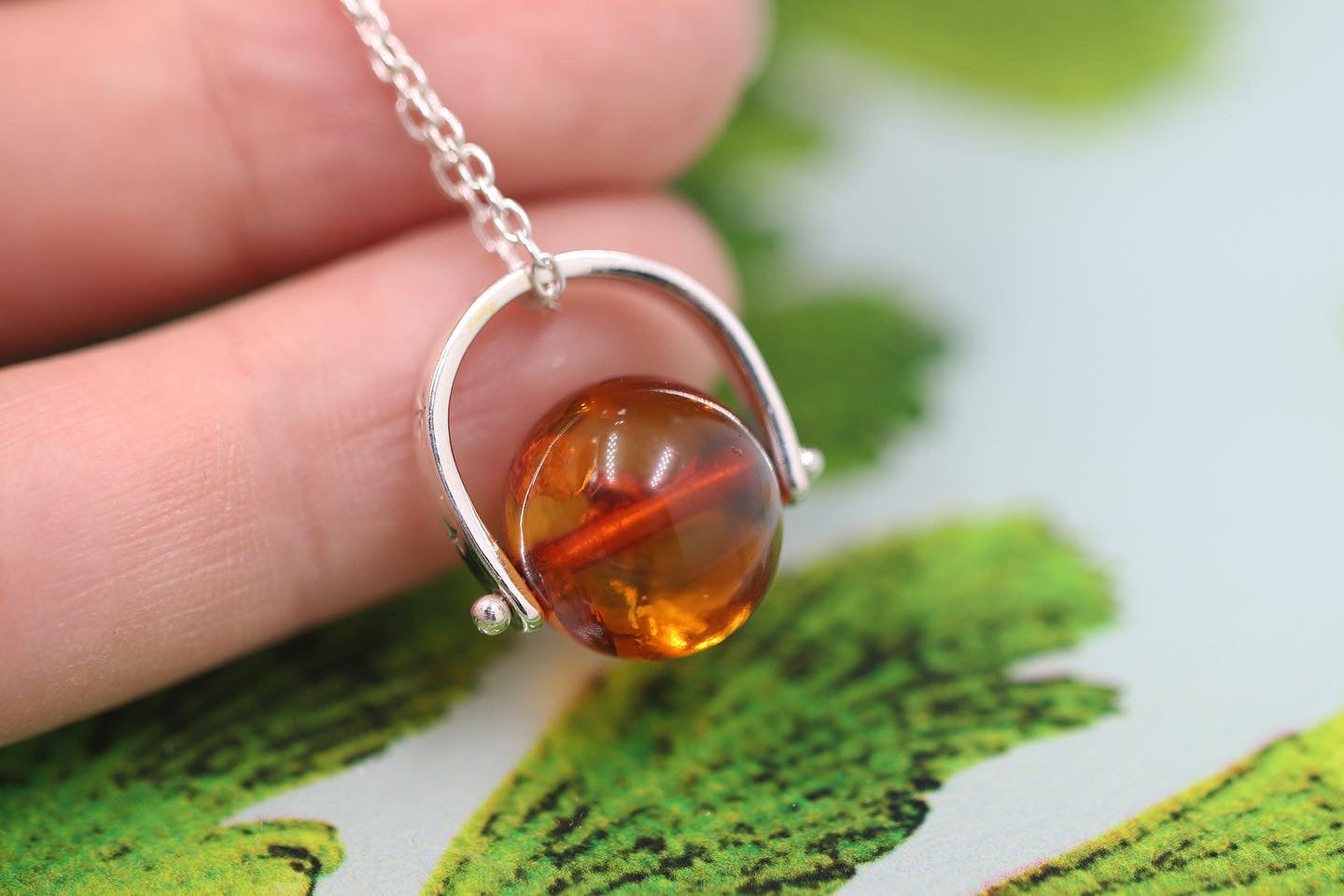 Sterling silver starry night pinned baltic amber necklace 4