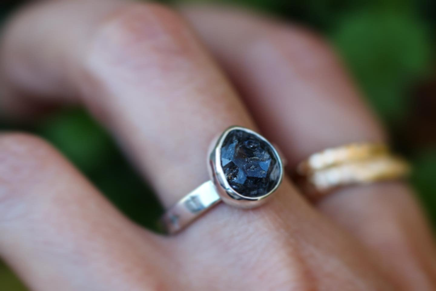 Sterling silver starry night herkimer diamond ring US 7.5