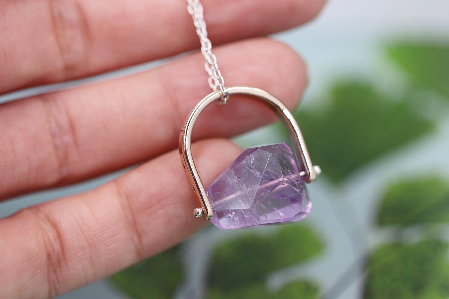 Brass and sterling silver starry night pinned amethyst necklace 13