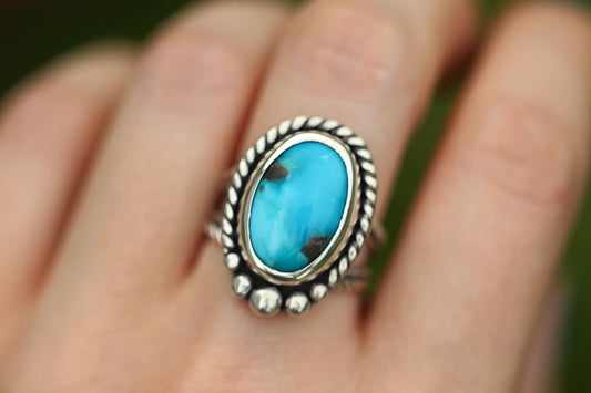 Sterling silver Carico Lake turquoise ring US size 7.5
