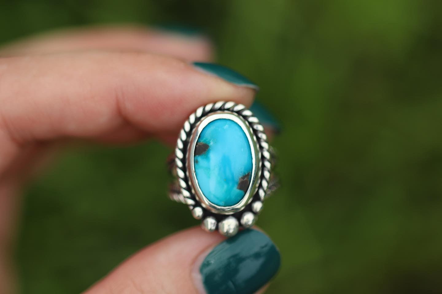 Sterling silver Carico Lake turquoise ring US size 7.5