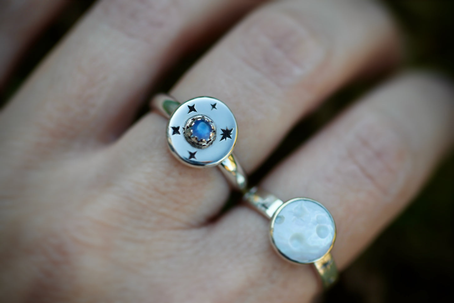 Sterling silver starry night medallion ring US size 7