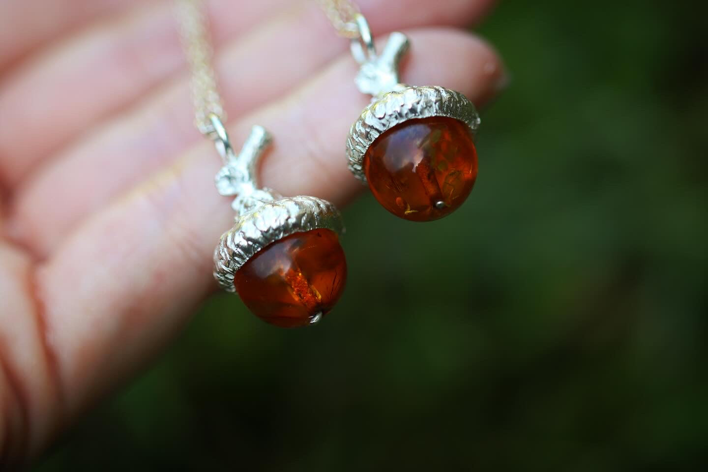 Sterling silver Baltic amber acorn necklace