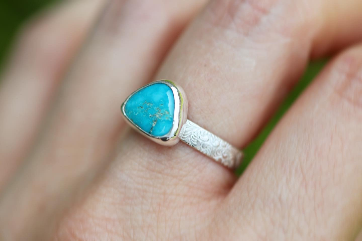 Sterling silver natural morenci turquoise ring US size 6.5