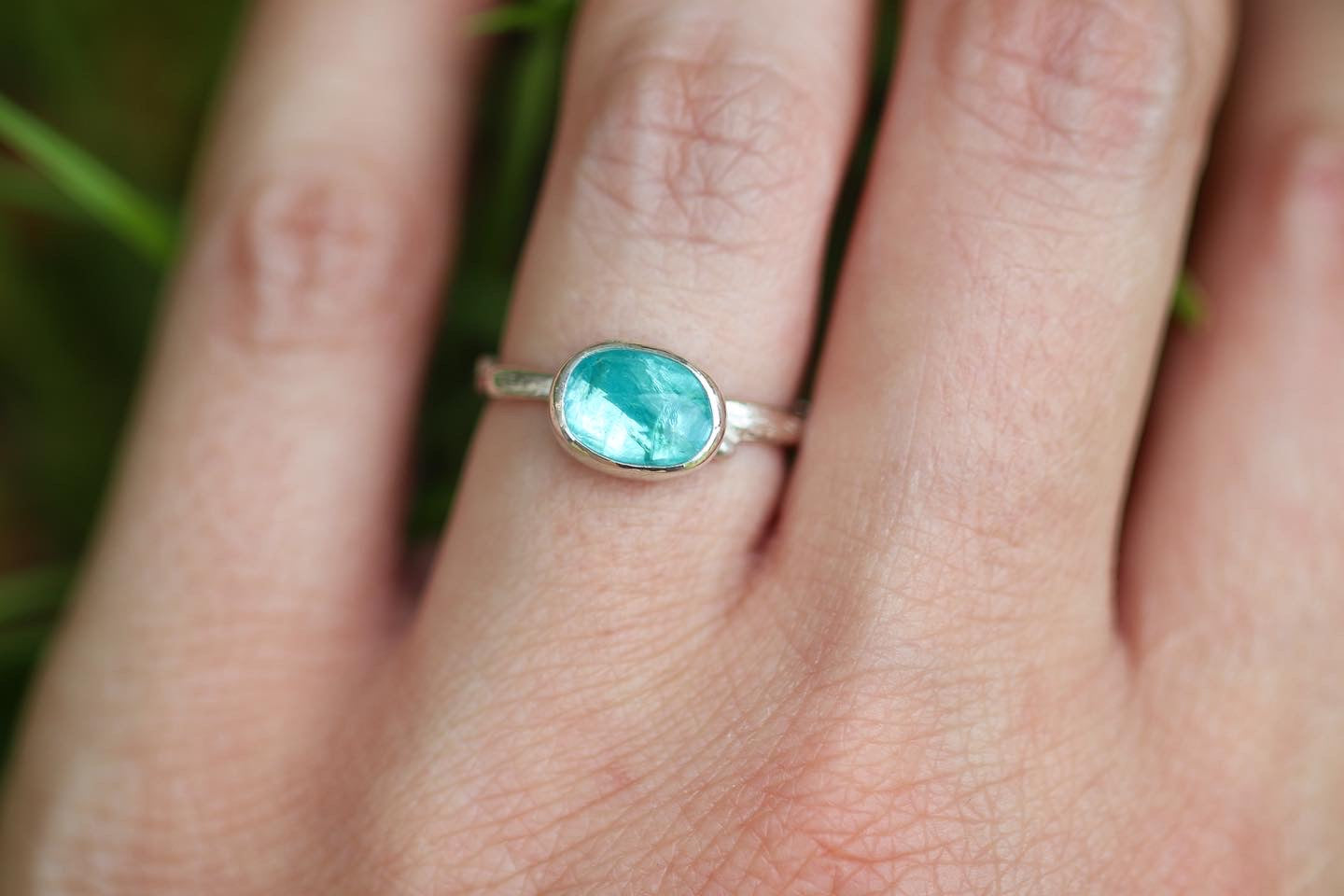 Sterling silver rose cut apatite ring US size 5.75