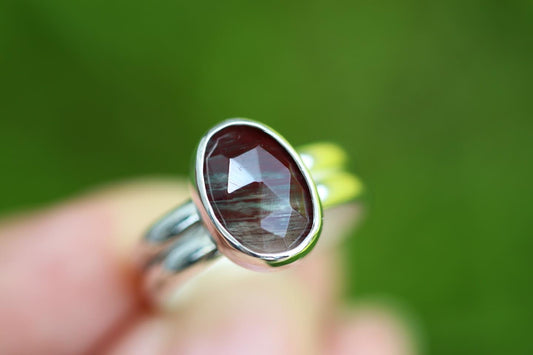 Sterling silver rose cut andesine ring US size 6