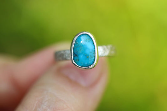 Sterling silver natural morenci turquoise ring US size 7