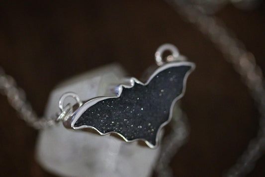 Sterling silver midnight quartz bat choker necklace