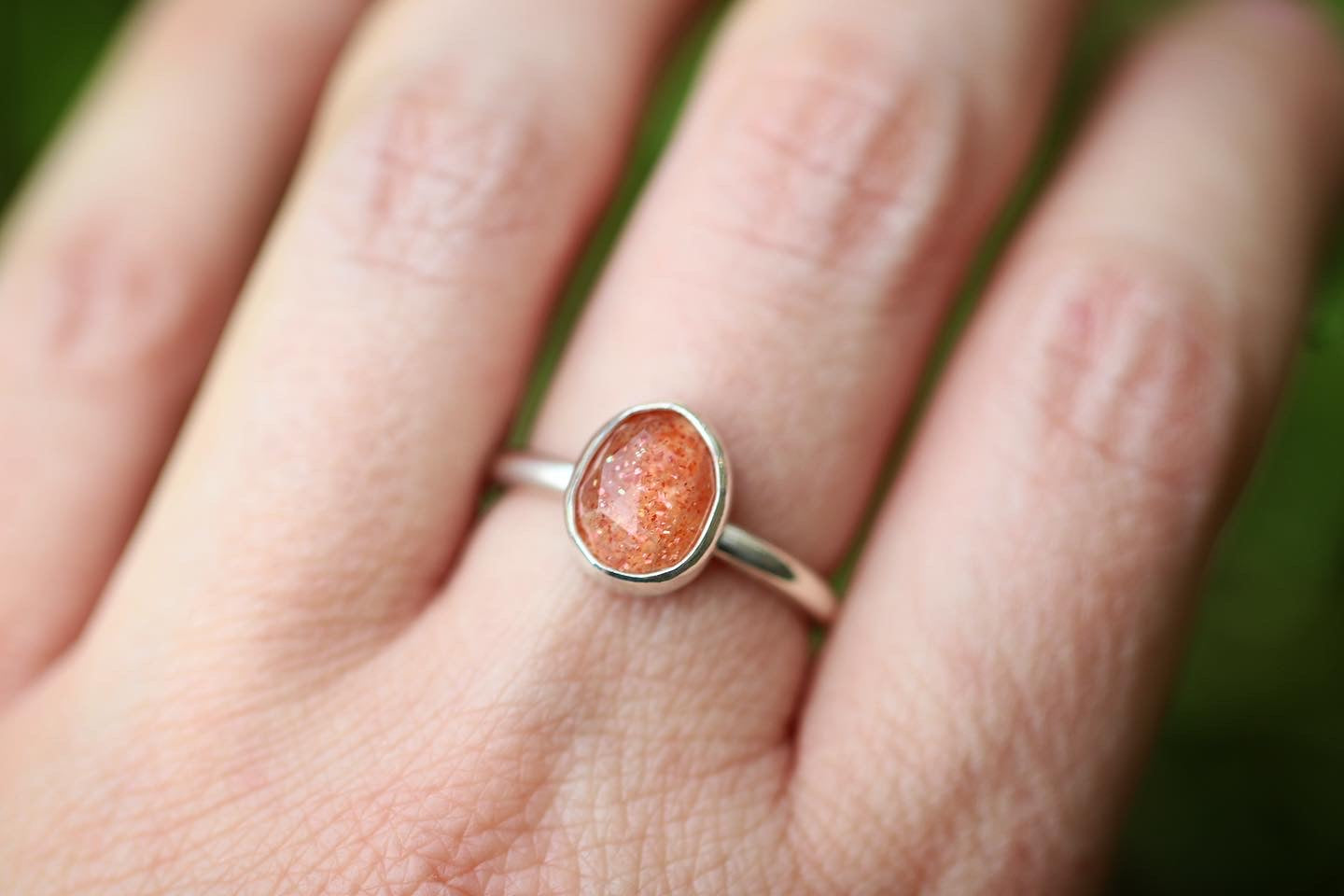 Sterling silver rose cut sunstone ring US size 6.5