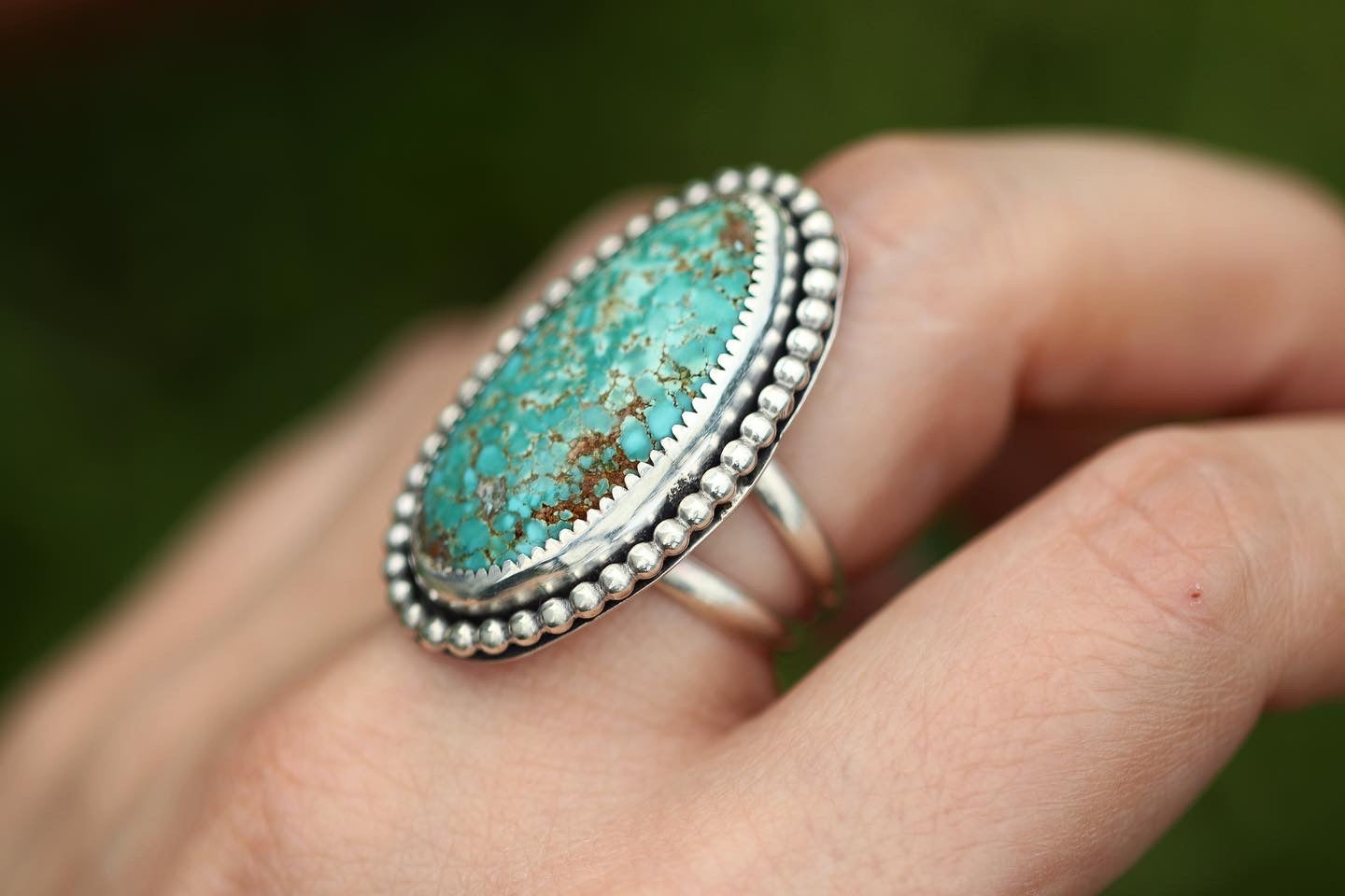 Sterling silver natural number 8 turquoise ring US size 7.5