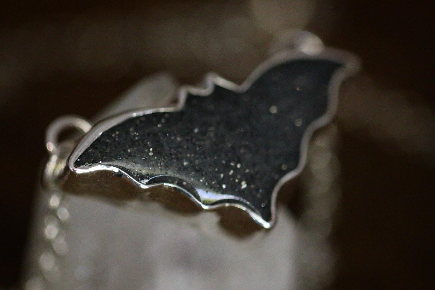 Sterling silver midnight quartz bat choker necklace