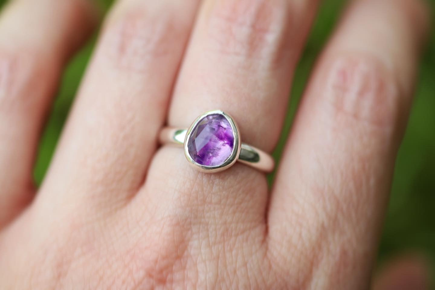 Sterling silver rose cut amethyst ring US size 6.5