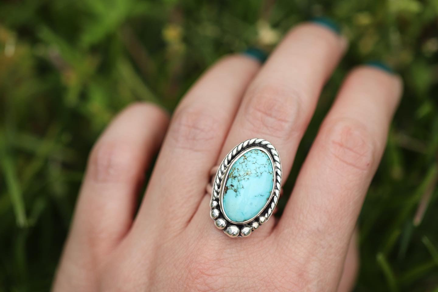 Sterling silver natural number 8 turquoise ring US size 7