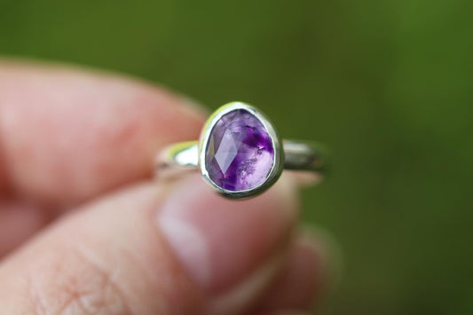 Sterling silver rose cut amethyst ring US size 6.5
