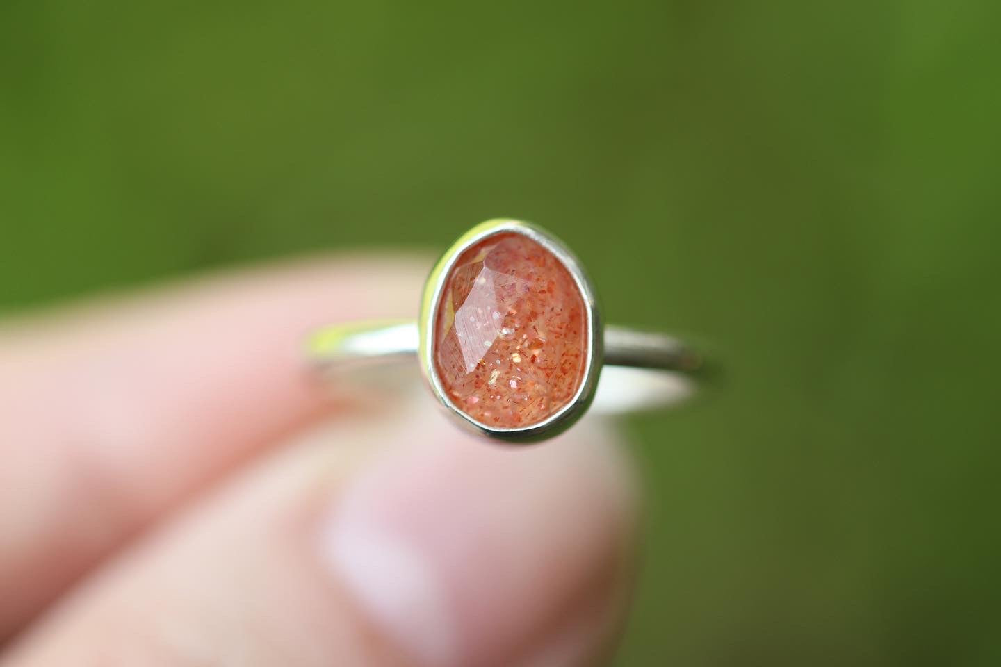 Sterling silver rose cut sunstone ring US size 6.5