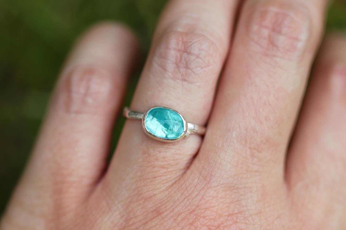 Sterling silver rose cut apatite ring US size 5.75