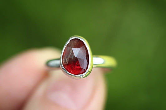 Sterling silver rose cut andesine ring US size 6.5
