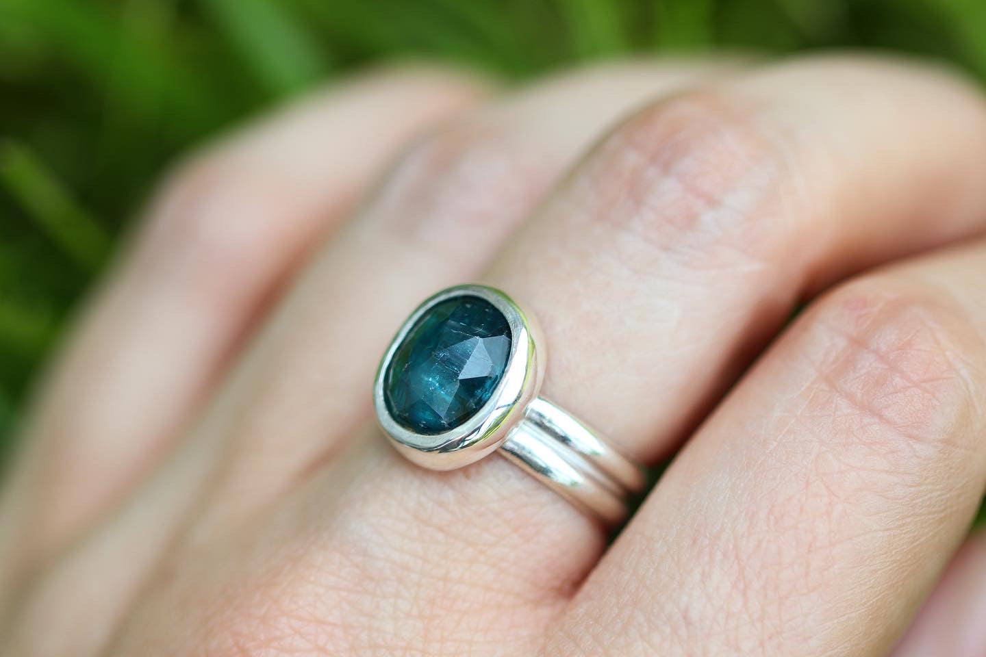 Sterling silver rose cut blue kyanite ring US size 6.75