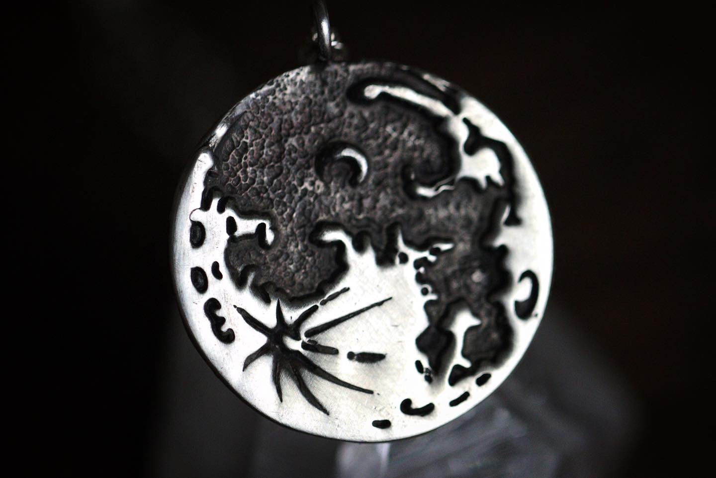 Reversible sterling silver moon necklace