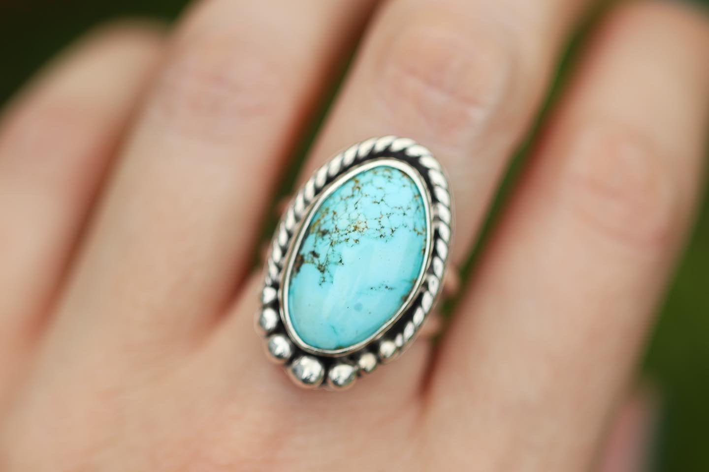 Sterling silver natural number 8 turquoise ring US size 7