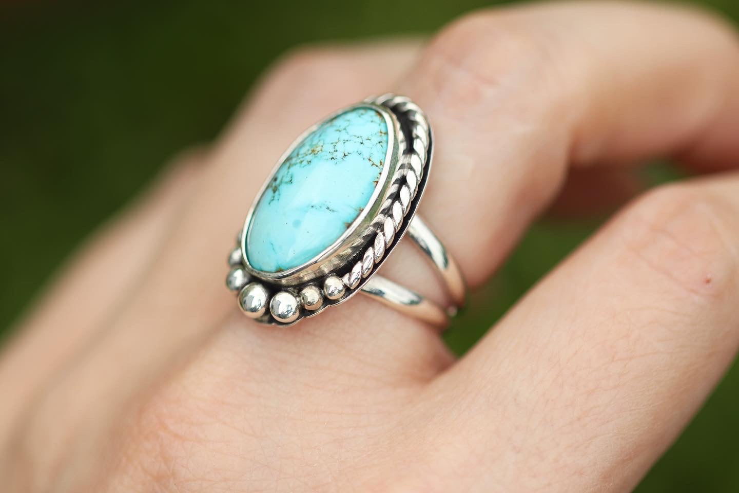 Sterling silver natural number 8 turquoise ring US size 7