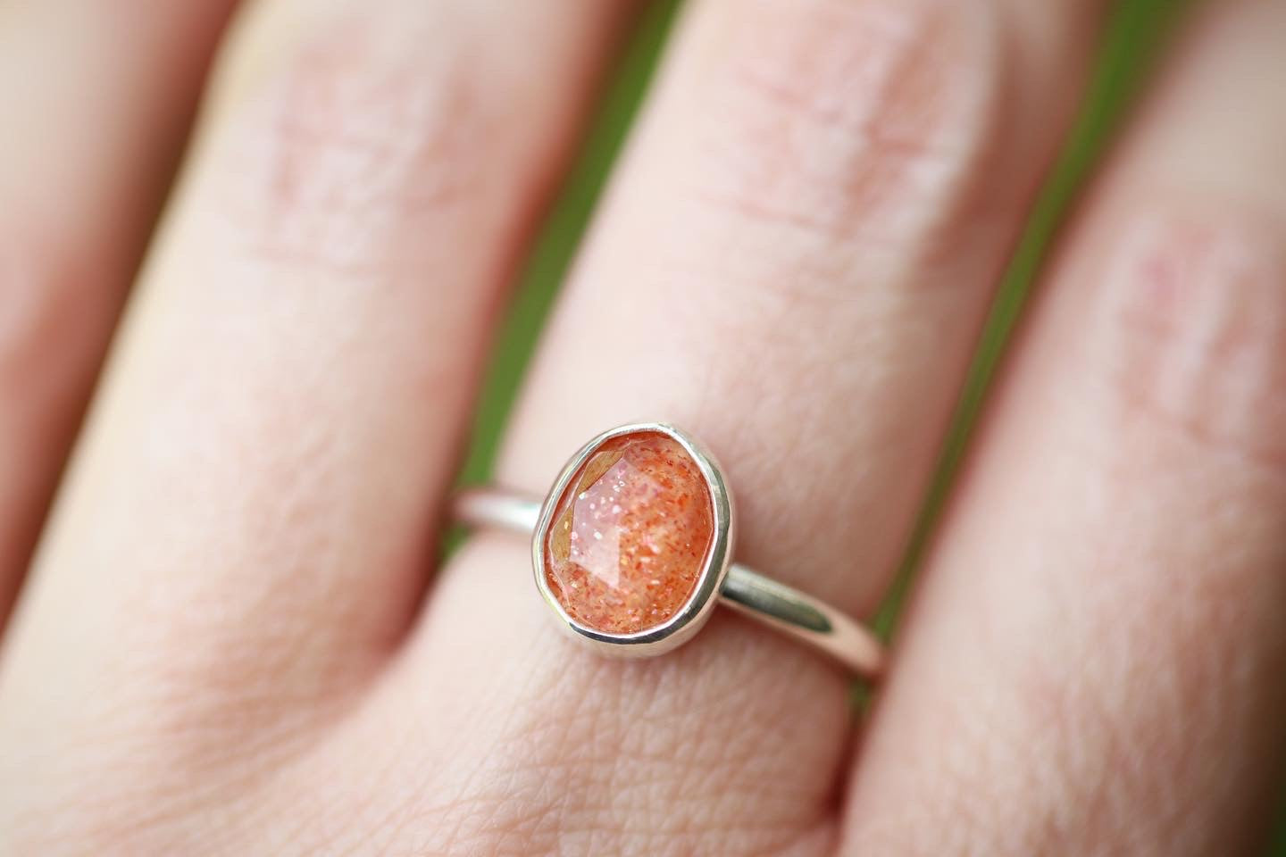 Sterling silver rose cut sunstone ring US size 6.5