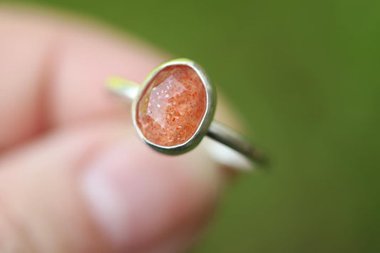 Sterling silver rose cut sunstone ring US size 6.5