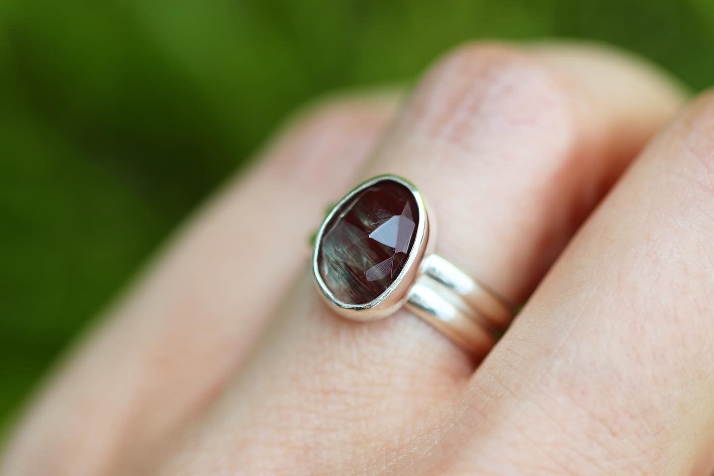 Sterling silver rose cut andesine ring US size 6