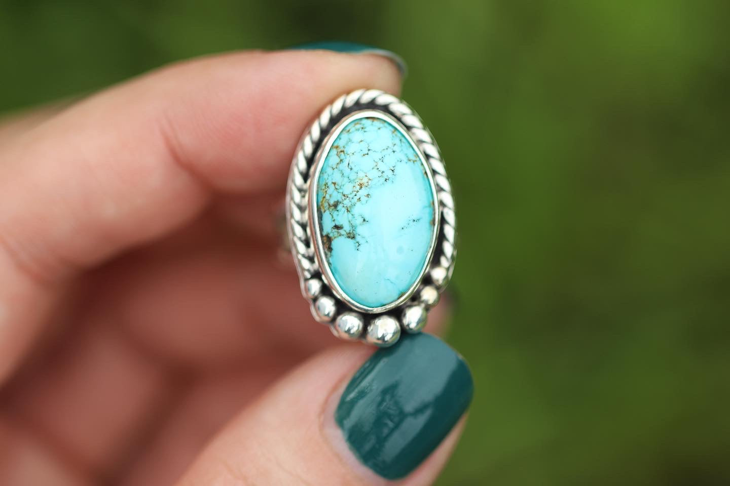 Sterling silver natural number 8 turquoise ring US size 7