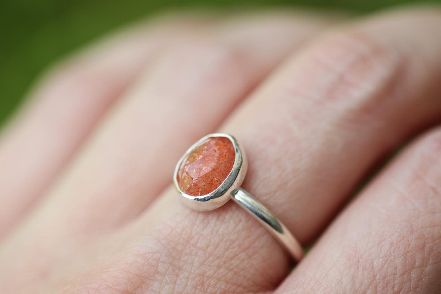 Sterling silver rose cut sunstone ring US size 6.5