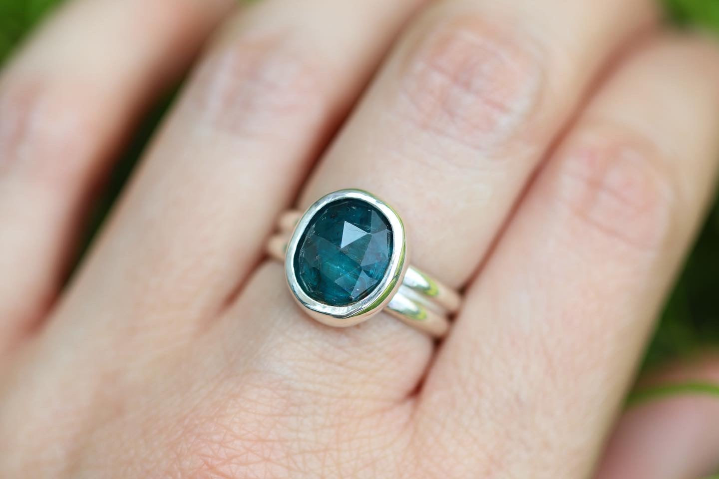Sterling silver rose cut blue kyanite ring US size 6.75