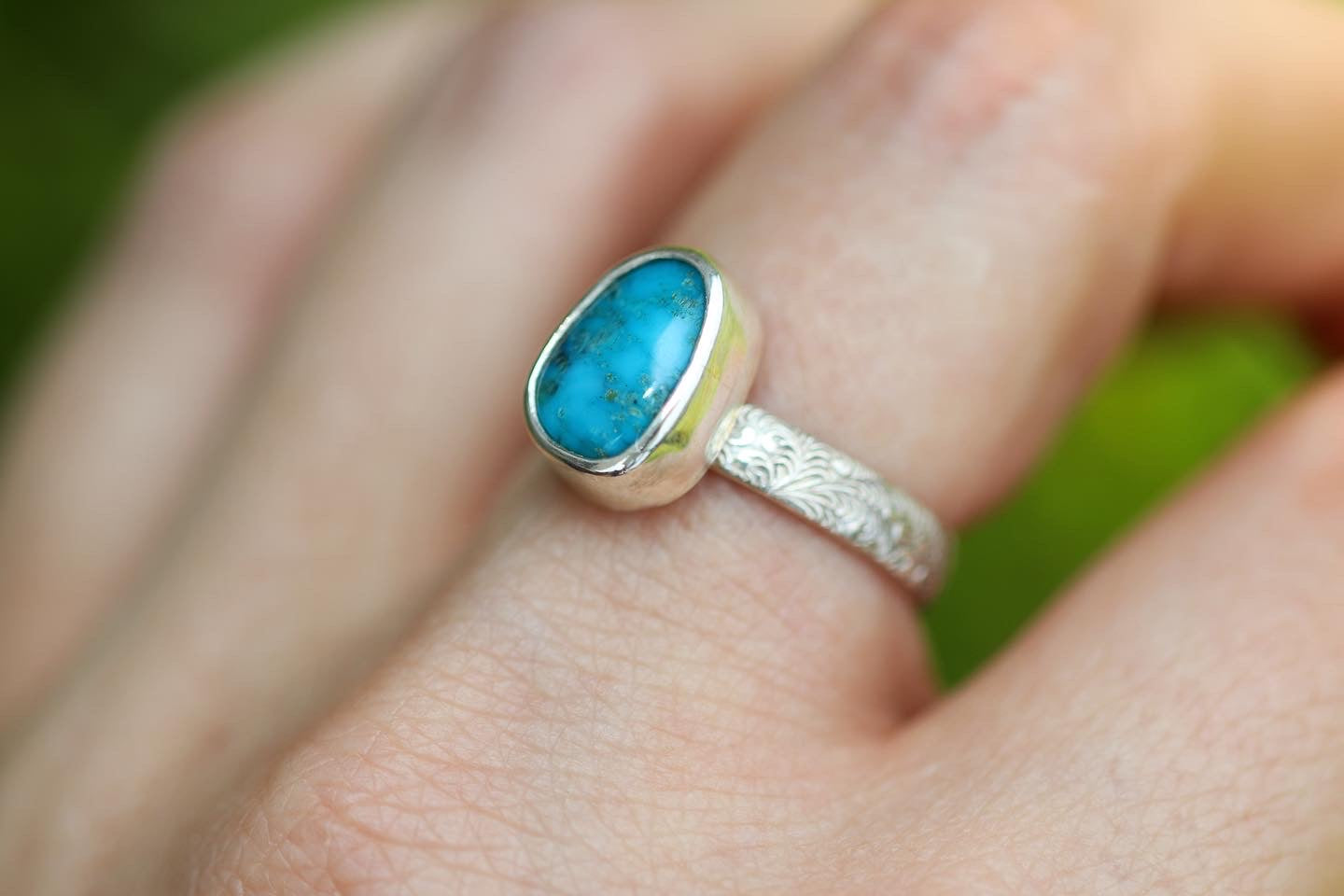 Sterling silver natural morenci turquoise ring US size 7