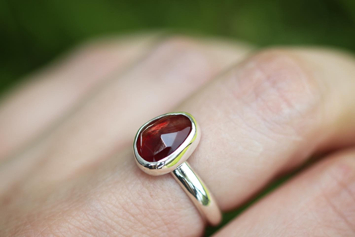 Sterling silver rose cut andesine ring US size 6.5