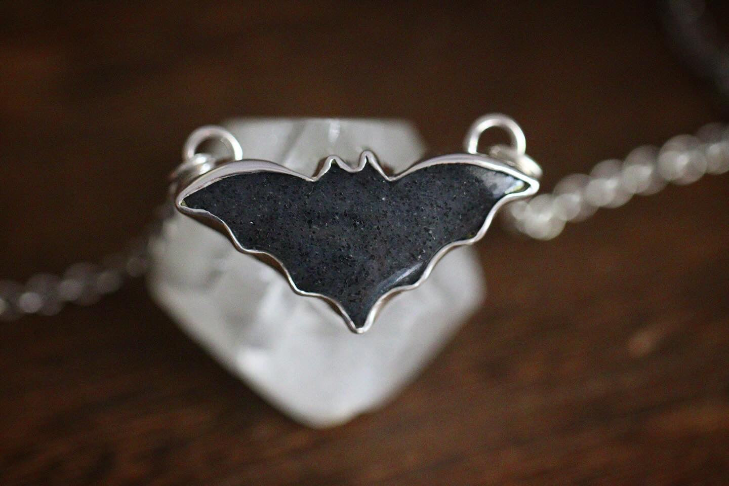 Sterling silver midnight quartz bat choker necklace