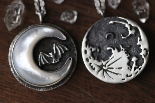 Reversible sterling silver moon necklace