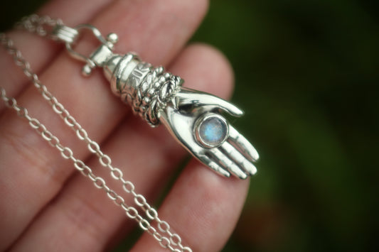Sterling silver moonstone boho hand necklace