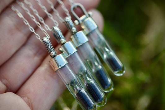 Sterling silver mini working hourglass necklace