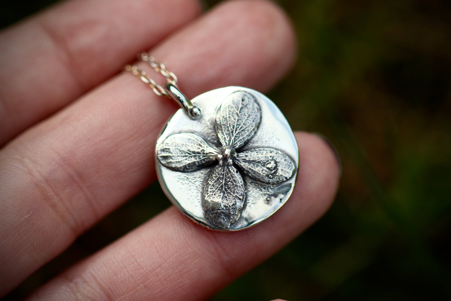 Sterling silver hydrangea coin necklace