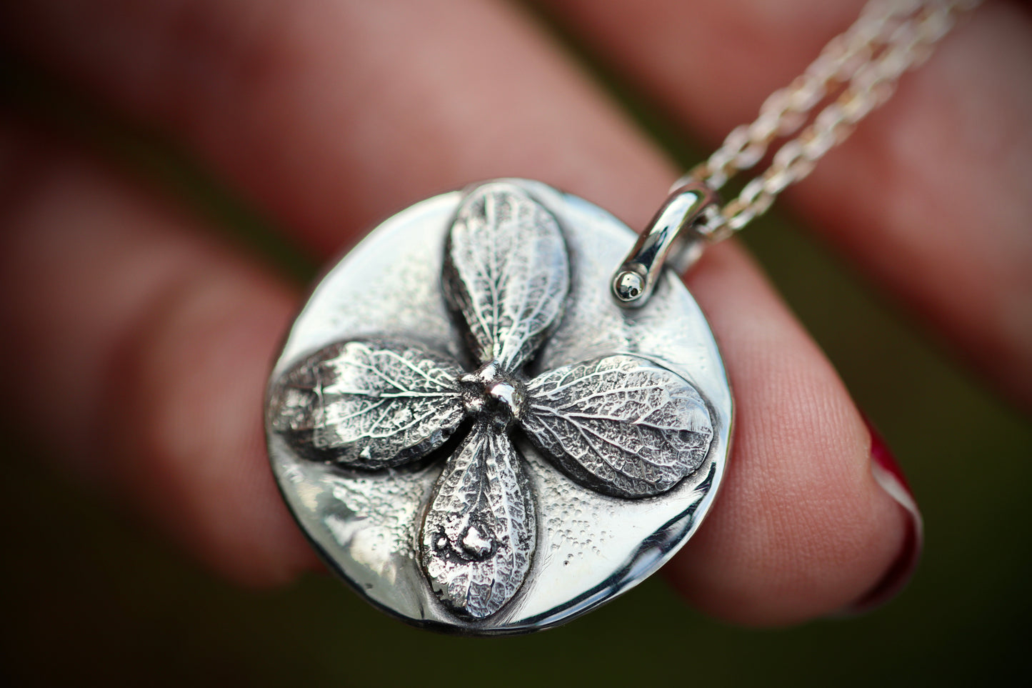 Sterling silver hydrangea coin necklace