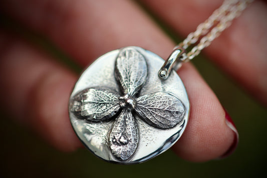 Sterling silver hydrangea coin necklace